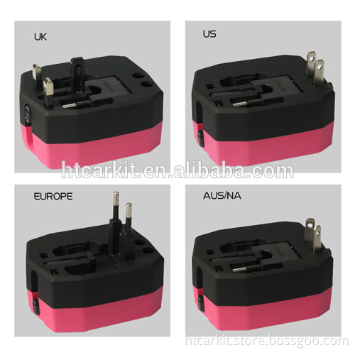 Universal Travel Adapter, All in One World Wide AC Wall Charger (US / UK / EU / AU) with 2.1A 2USB car Charging Port